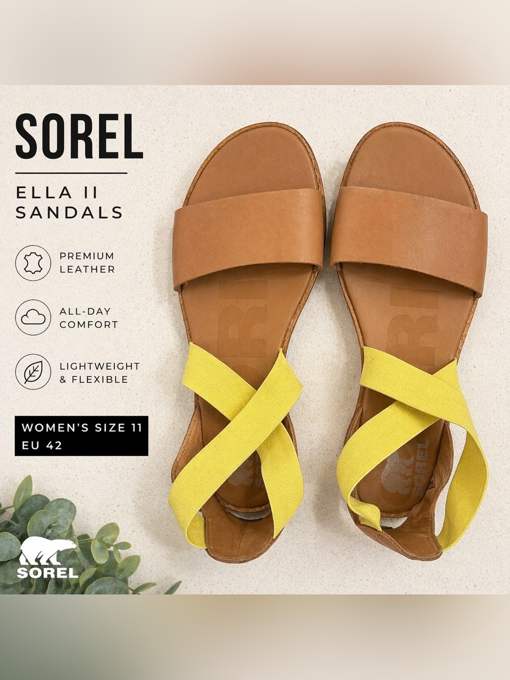 Sorel Ella II Sandal Women's Size 11 Tan/Yellow